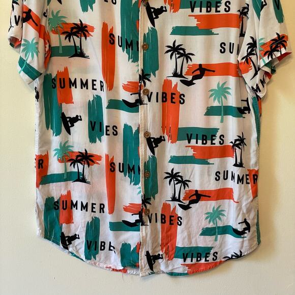 Vacay Spirit L white casual button down short sleeve t-shirt tropical summer - Picture 3 of 7